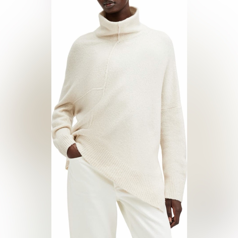 AllSaints Lock Roll Neck Asymmetric Sweater | Ivory | Small | EUC